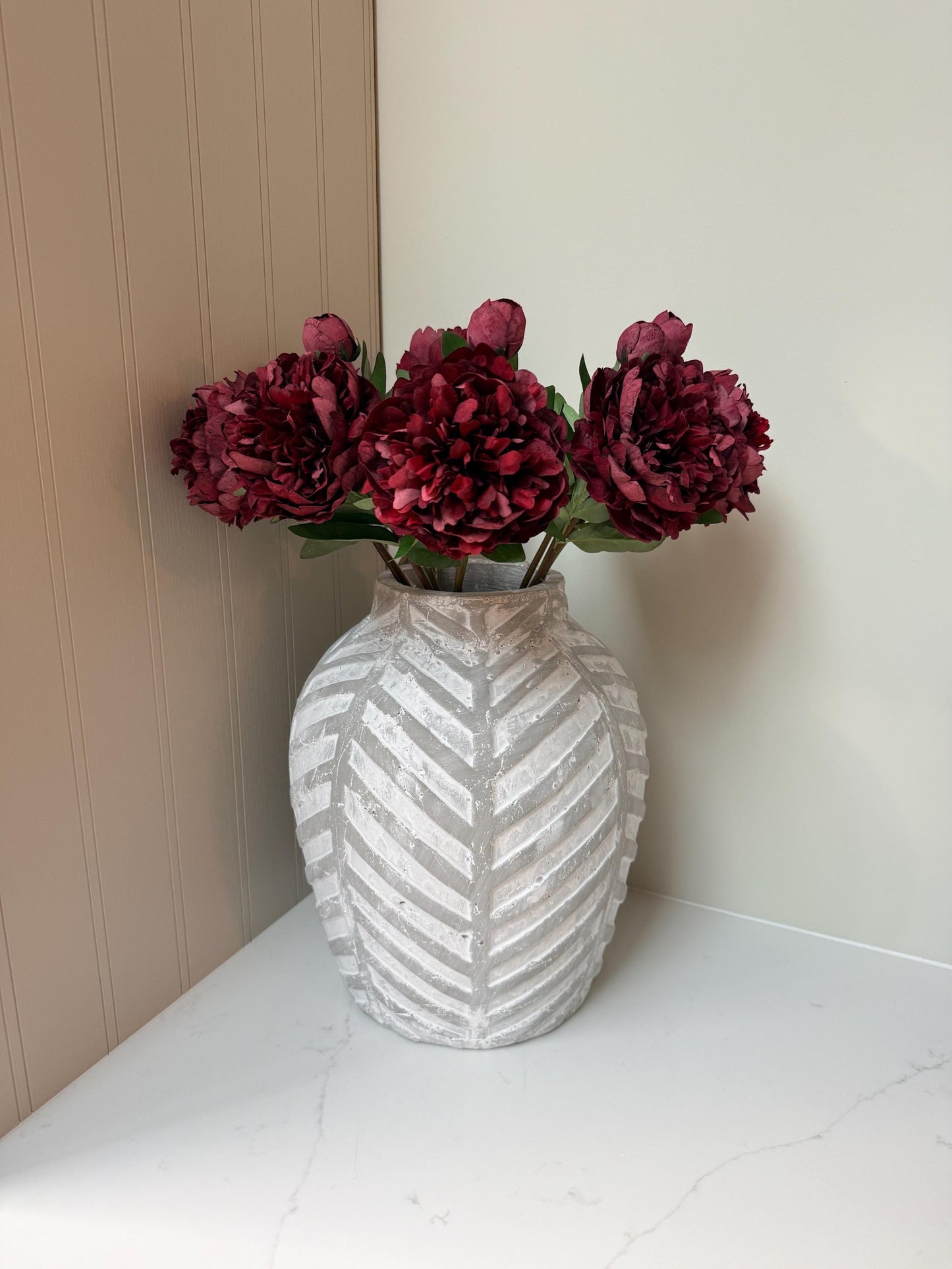 Burgundy Peony Realistic Artificial Faux Flower Stem