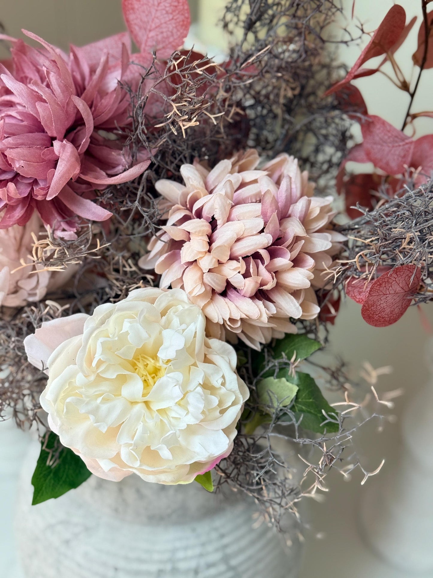 Emilia – Luxury Autumn Faux Burgundy and Dusky Pink Silk Peony Chrysanthemum Arrangement