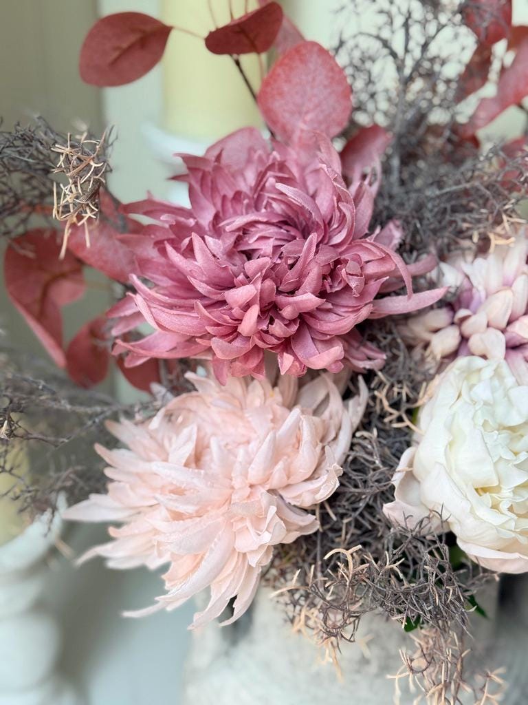 Emilia – Luxury Autumn Faux Burgundy and Dusky Pink Silk Peony Chrysanthemum Arrangement