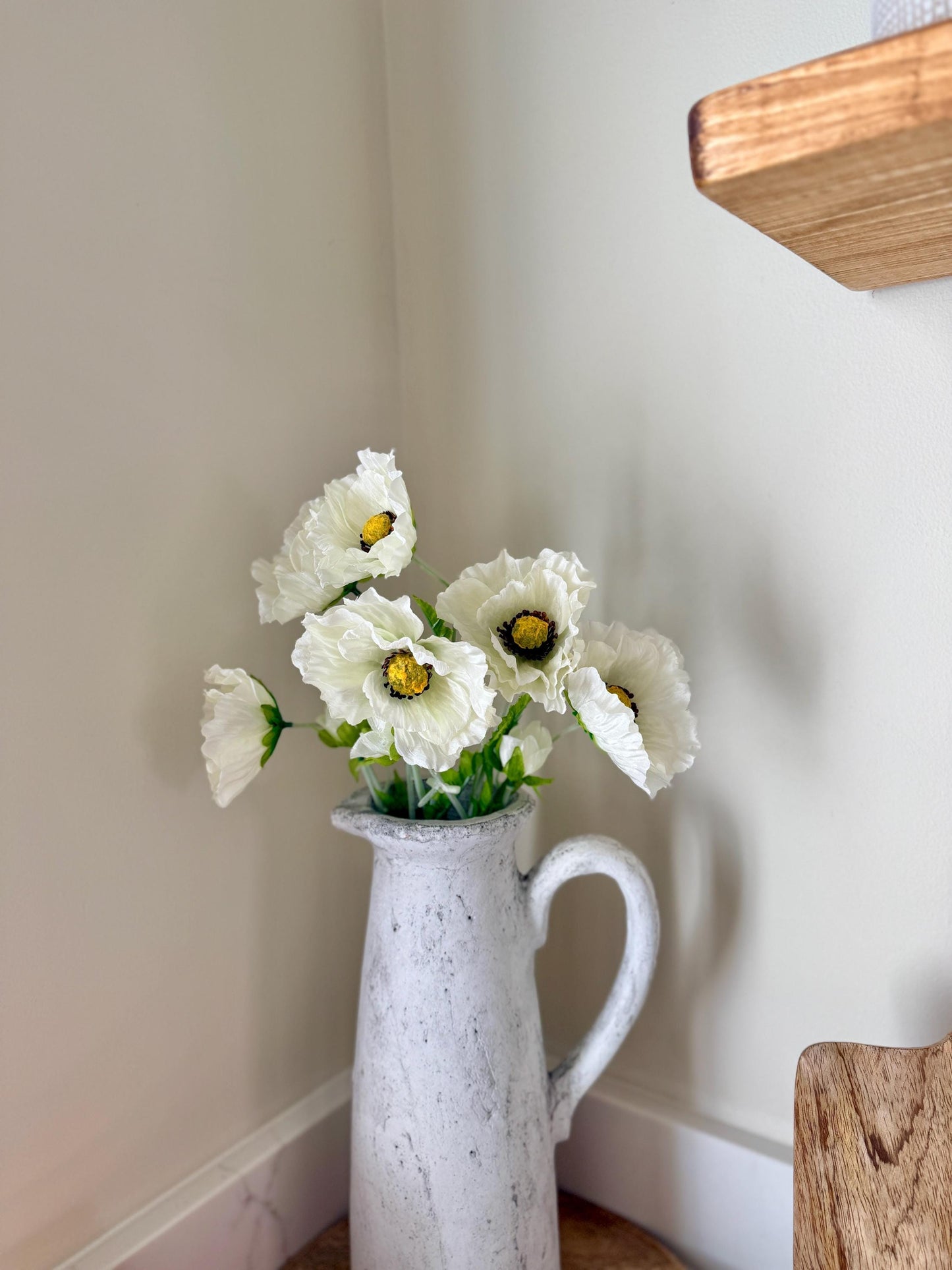 Tall Poppy Stems in Pink & White – Artificial Flowers | Realistic Poppies for Vases, Rustic Farmhouse Modern Home Decor
