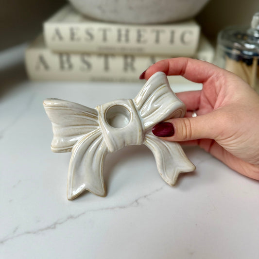 Handcrafted Ceramic Bow Candle Stick Holder - NalaWillowCo