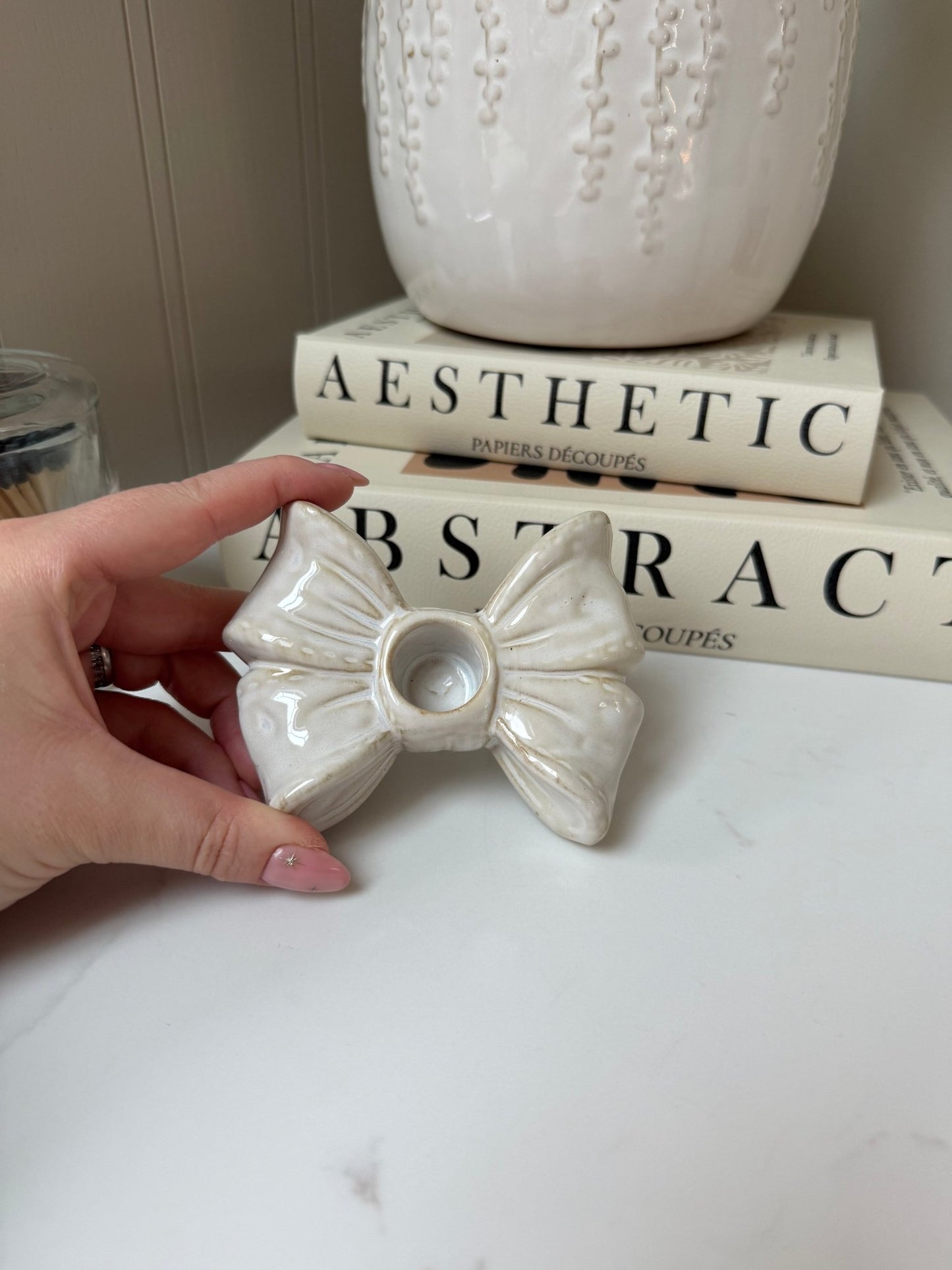 Handcrafted Ceramic Bow Candle Stick Holder Small - NalaWillowCo