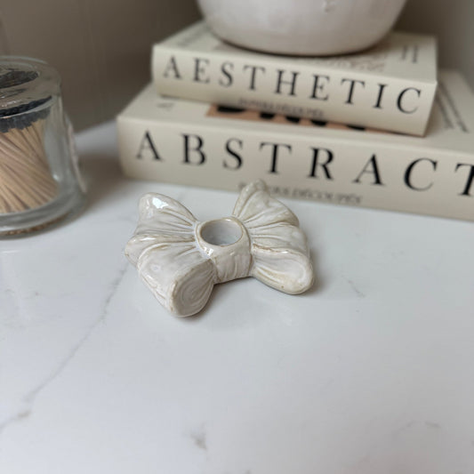 Handcrafted Ceramic Bow Candle Stick Holder Small - NalaWillowCo