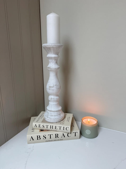 Handcrafted Whitewashed Stone Pillar Candle Stick Stand Holder - NalaWillowCo