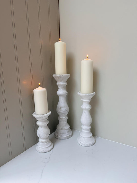 Handcrafted Whitewashed Stone Pillar Candle Stick Stand Holders - NalaWillowCo