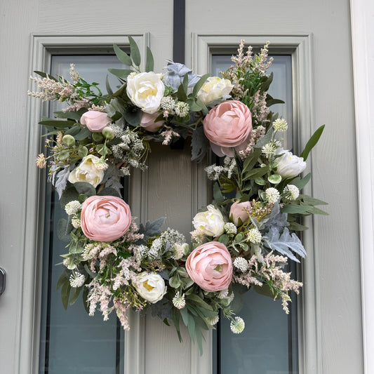 Handmade White & Blush Pink Meadow Wreath - NalaWillowCo