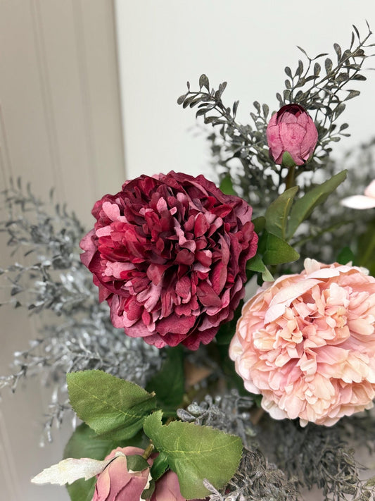 Isabella – Luxury Silk Autumn Floral Arrangement | Blush & Burgundy Peonies - NalaWillowCo