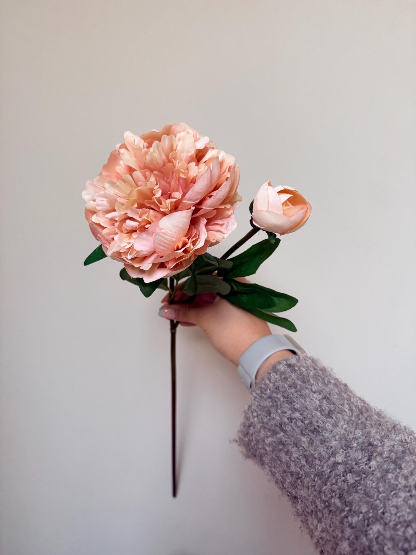 Peach Pink Peony Rose Luxury Faux Flower Stem - NalaWillowCo