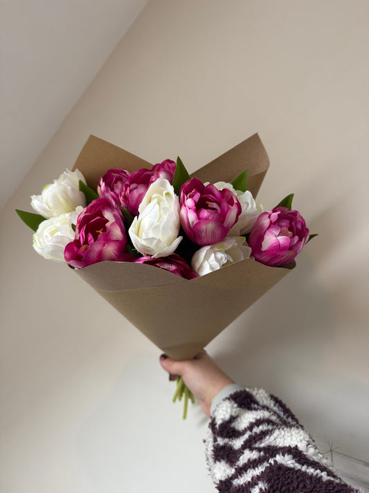 Pink & Ivory Double Tulip Stems - NalaWillowCo