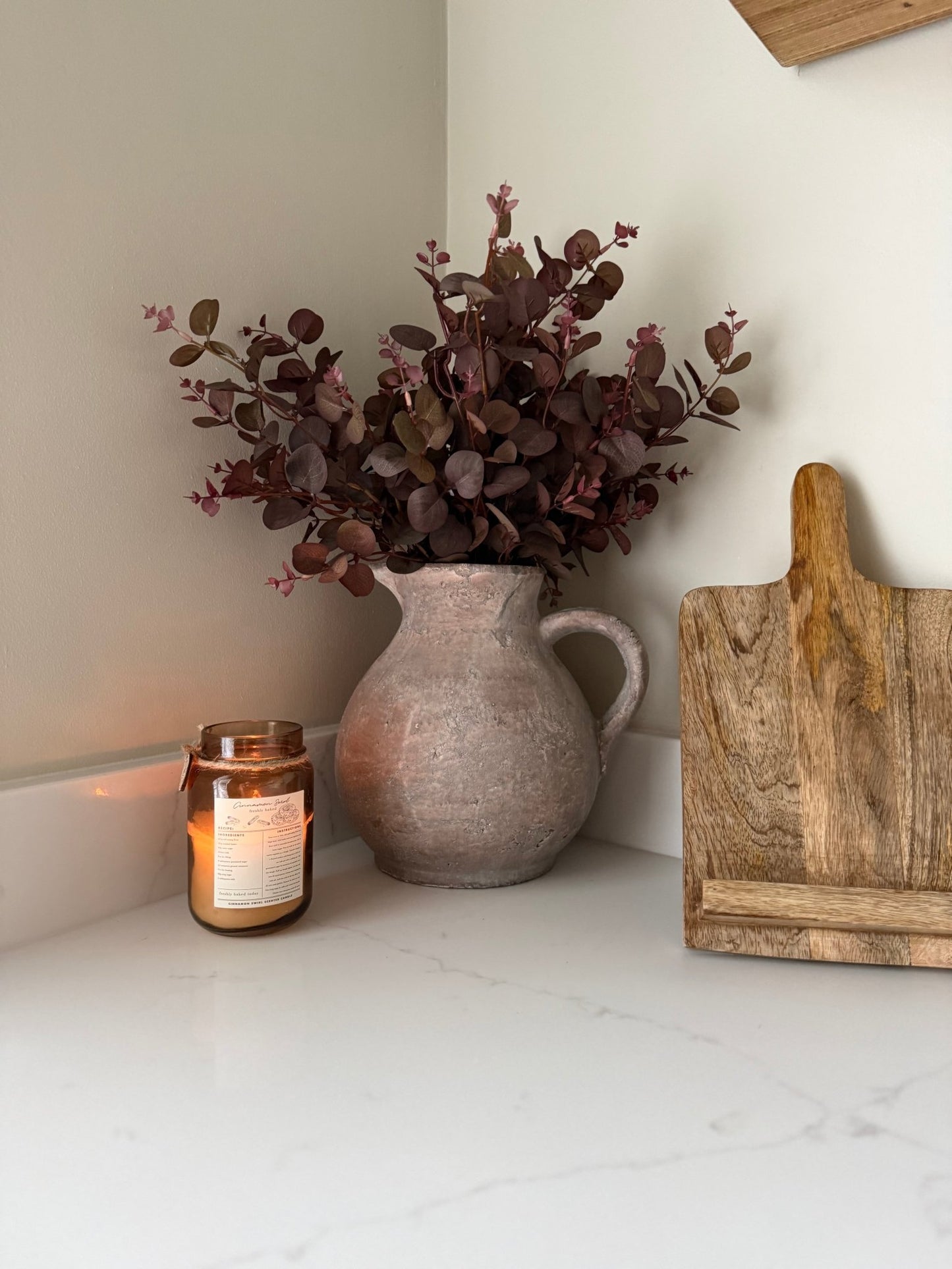 Rustic Brown Stone Jug Vase – Distressed Concrete Effect – Farmhouse Neutral Home Decor - NalaWillowCo