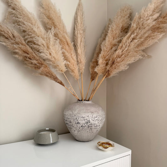 Rustic Stone Effect Vase – Large Distressed Grey, Textured Cement - Style Pot for Pampas Grass & Dried Flowers | Neutral Modern Home Decor - NalaWillowCo