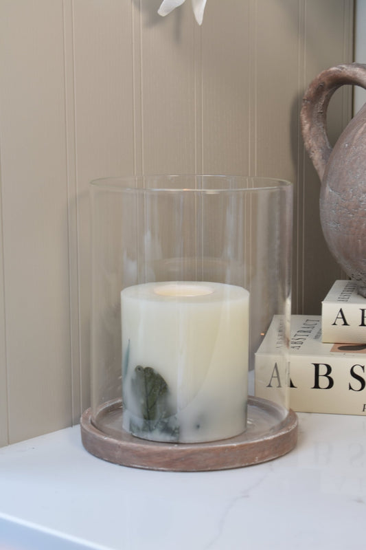 Stone Effect Brown Glass Hurricane Candle Holder Lantern - NalaWillowCo