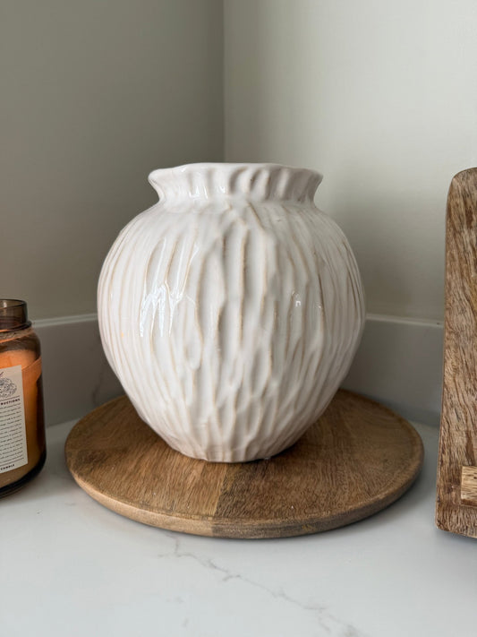 Textured White Ceramic Vase – Numa Round Vase - NalaWillowCo
