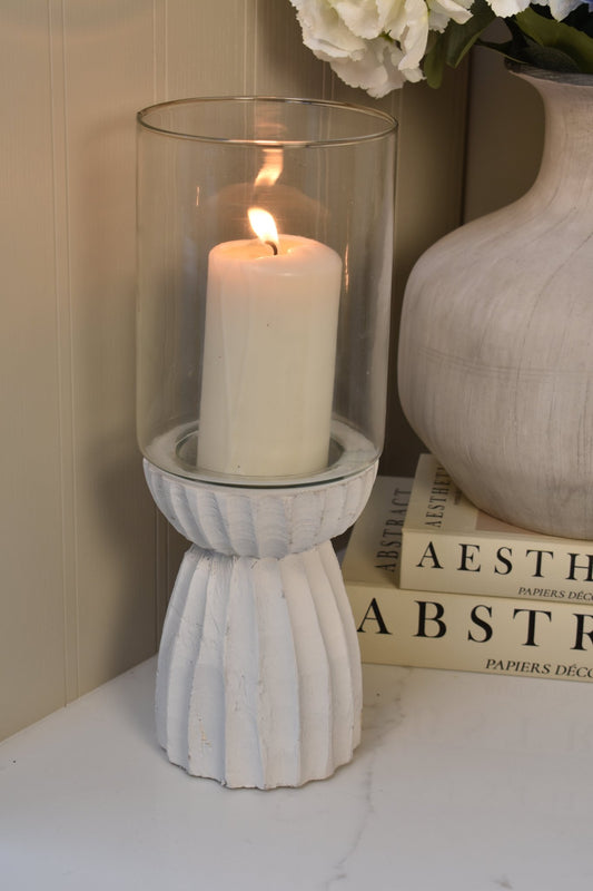 White Carved Glass Hurricane Lantern - NalaWillowCo