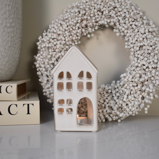 White Ceramic House Tealight Holder - NalaWillowCo
