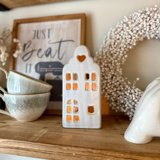 White Ceramic House Tealight Holder - NalaWillowCo