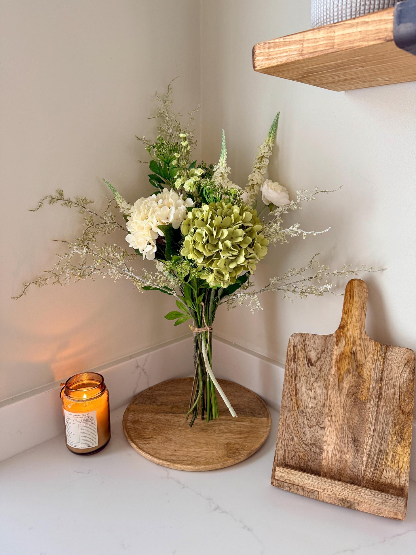 Daphne Handmade Faux Flower Arrangement | Luxury White & Green Hydrangea Bouquet