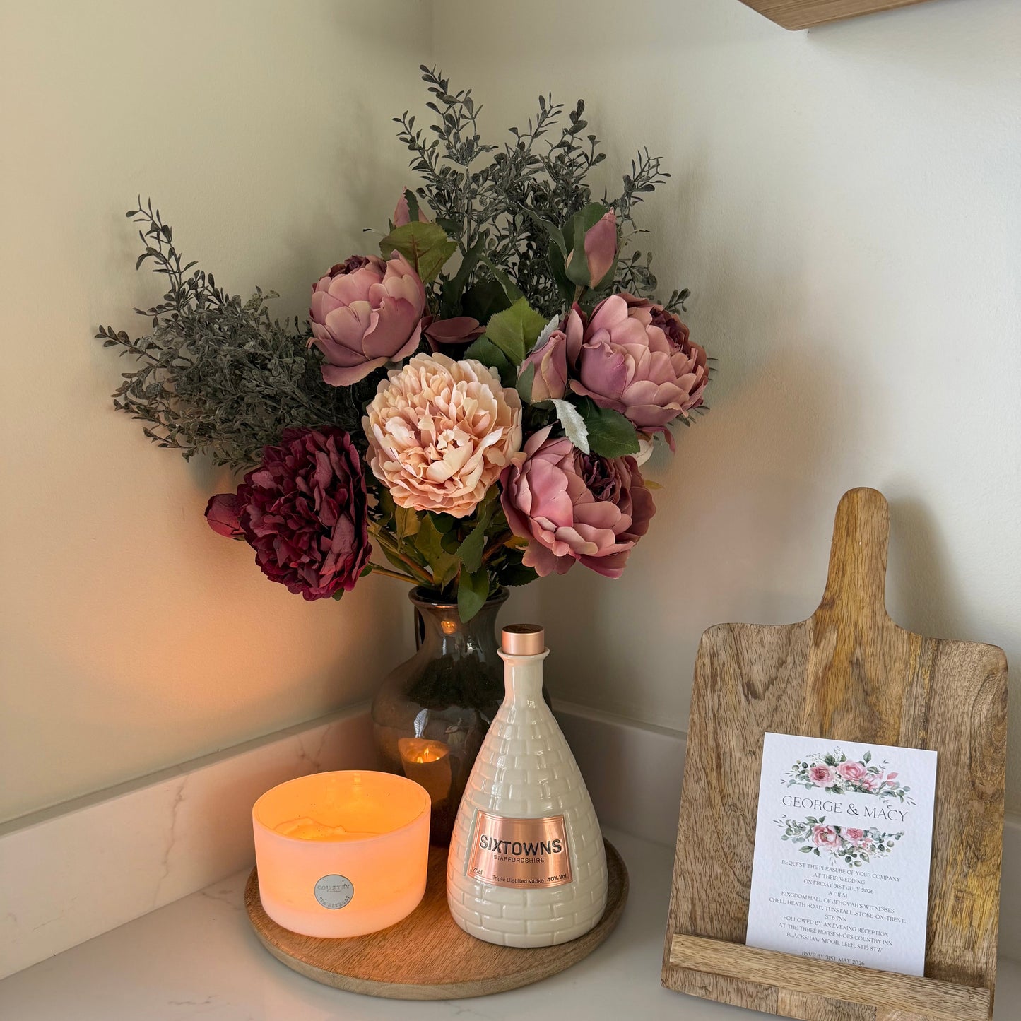 Isabella – Luxury Silk Autumn Floral Arrangement | Blush & Burgundy Peonies