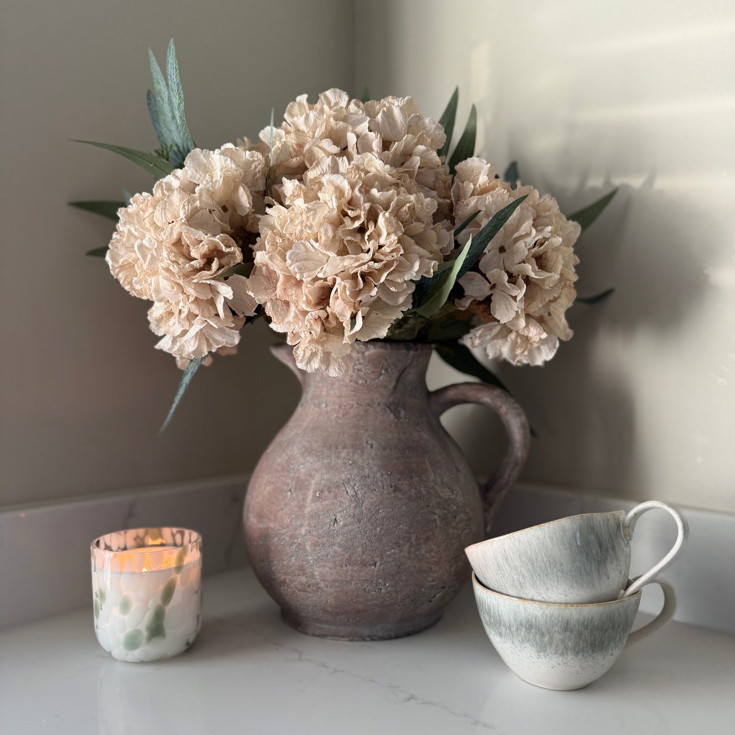 Nude Hydrangea & Eucalyptus Arrangement