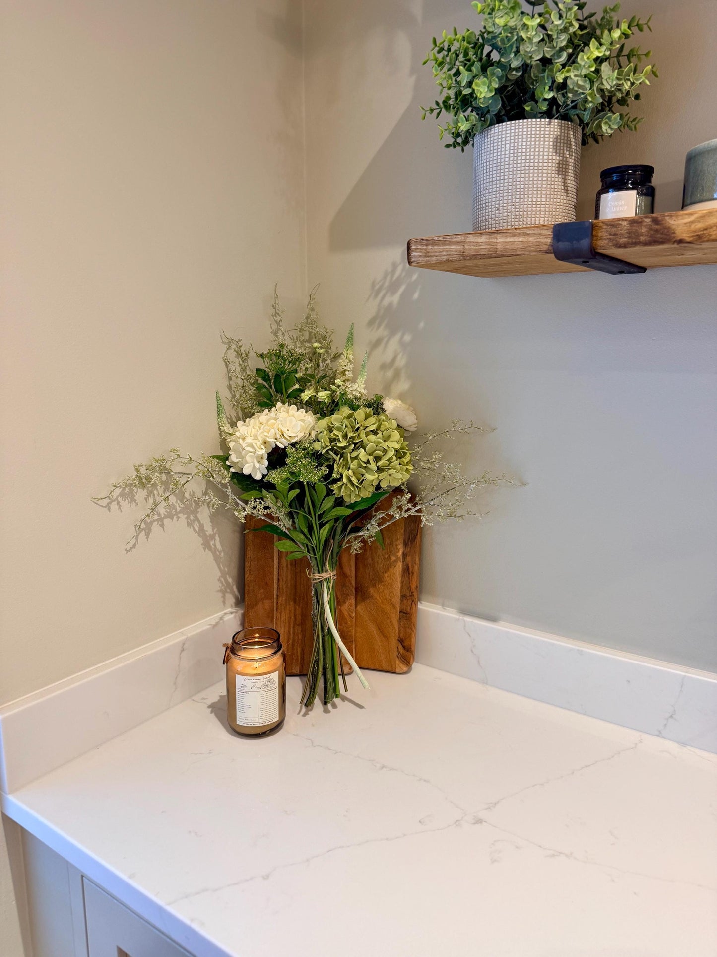 Daphne Handmade Faux Flower Arrangement | Luxury White & Green Hydrangea Bouquet