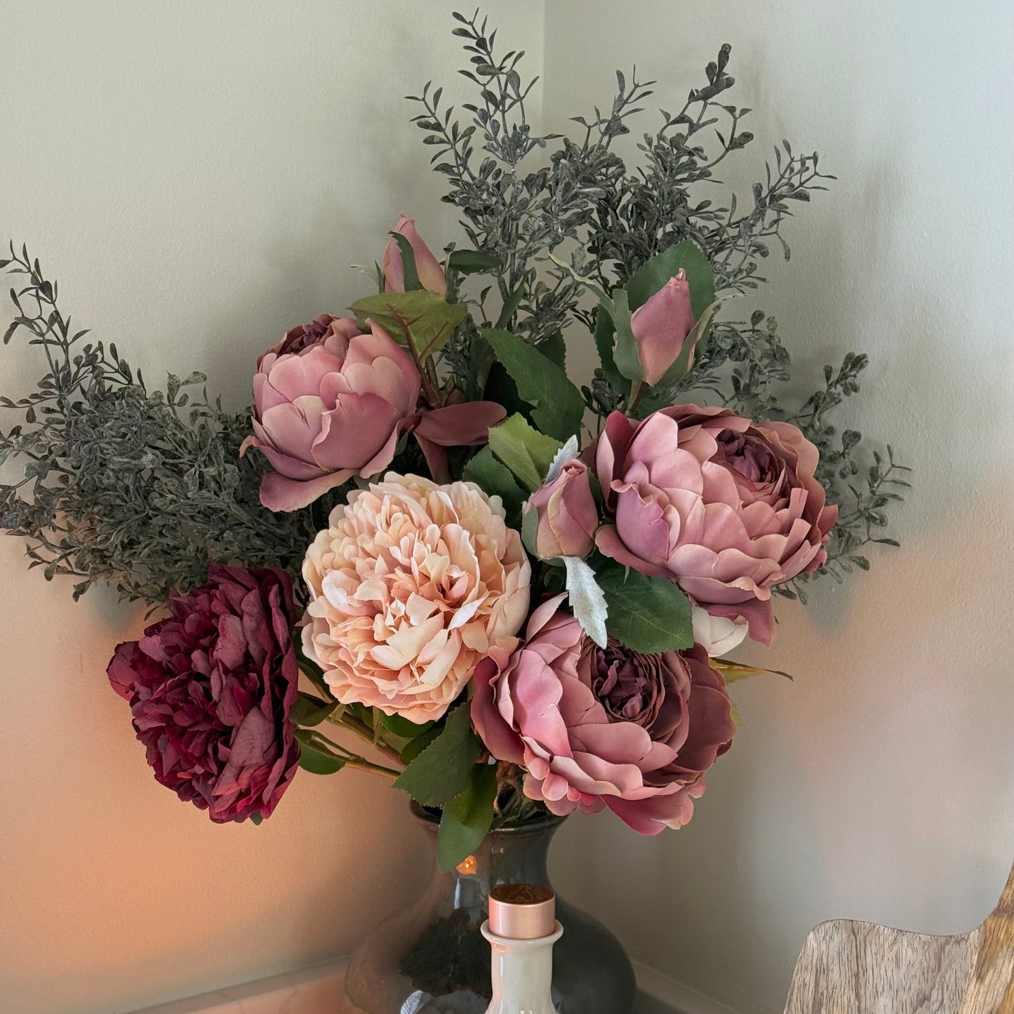 Isabella – Luxury Silk Autumn Floral Arrangement | Blush & Burgundy Peonies