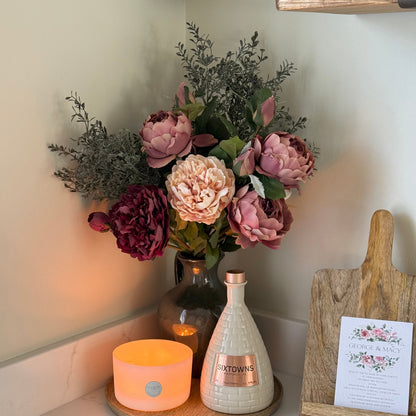 Isabella – Luxury Silk Autumn Floral Arrangement | Blush & Burgundy Peonies