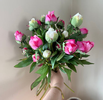 Luxury Real Touch Ivory & Pink Peony Buds