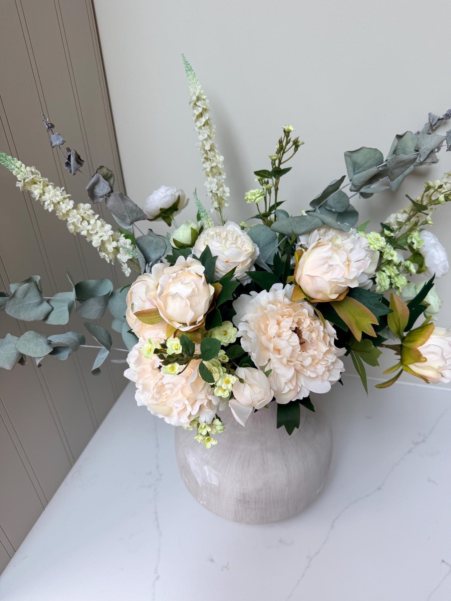 Ophelia – Luxury White Peony & Eucalyptus Arrangement | Artificial Flower Bouquet