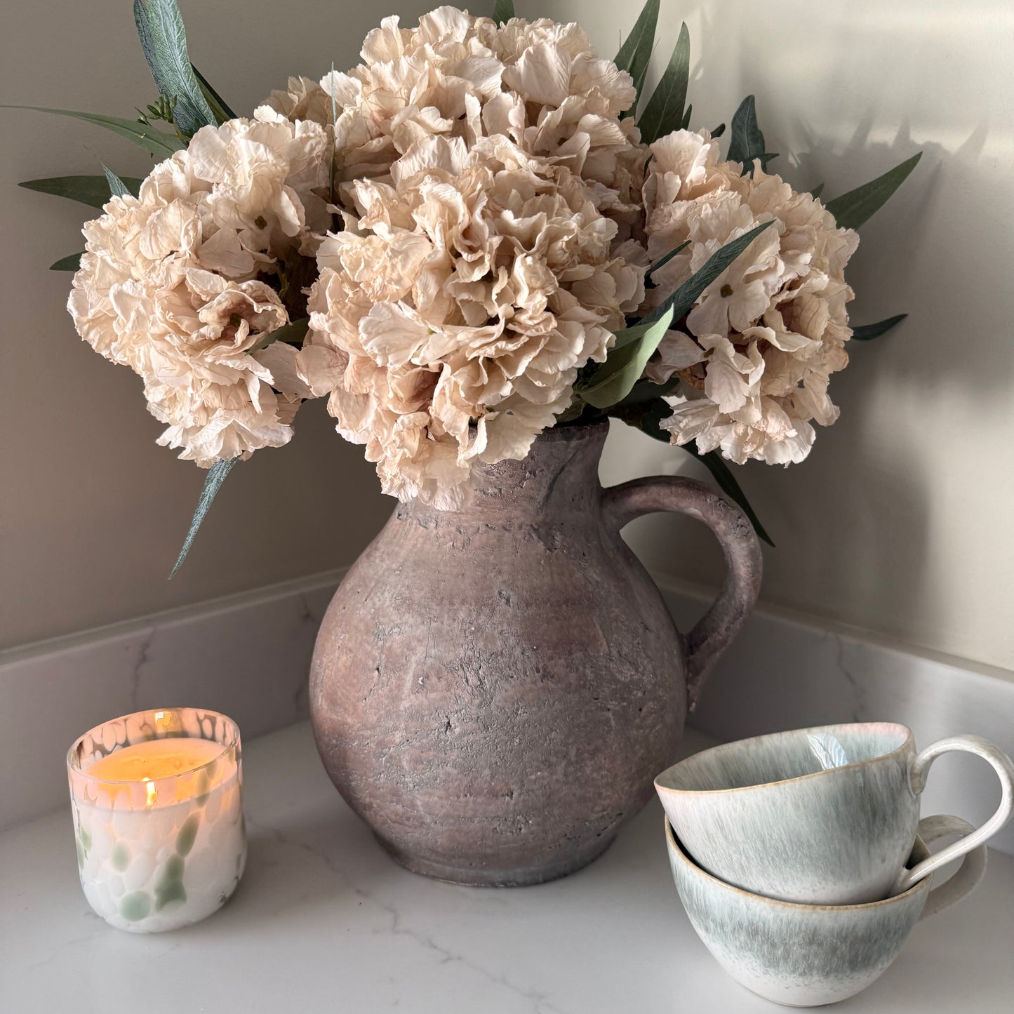 Nude Hydrangea & Eucalyptus Arrangement