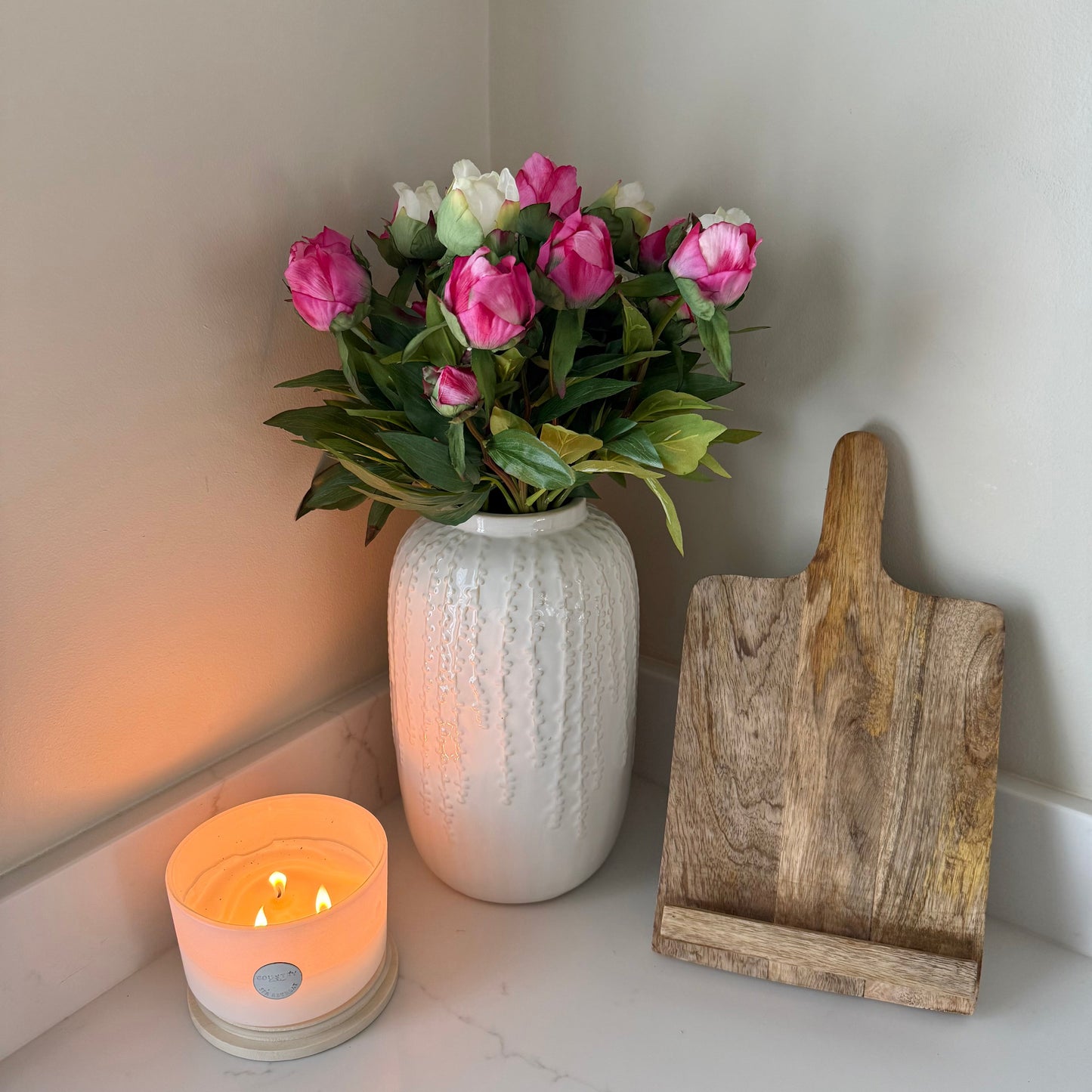 Luxury Real Touch Ivory & Pink Peony Buds
