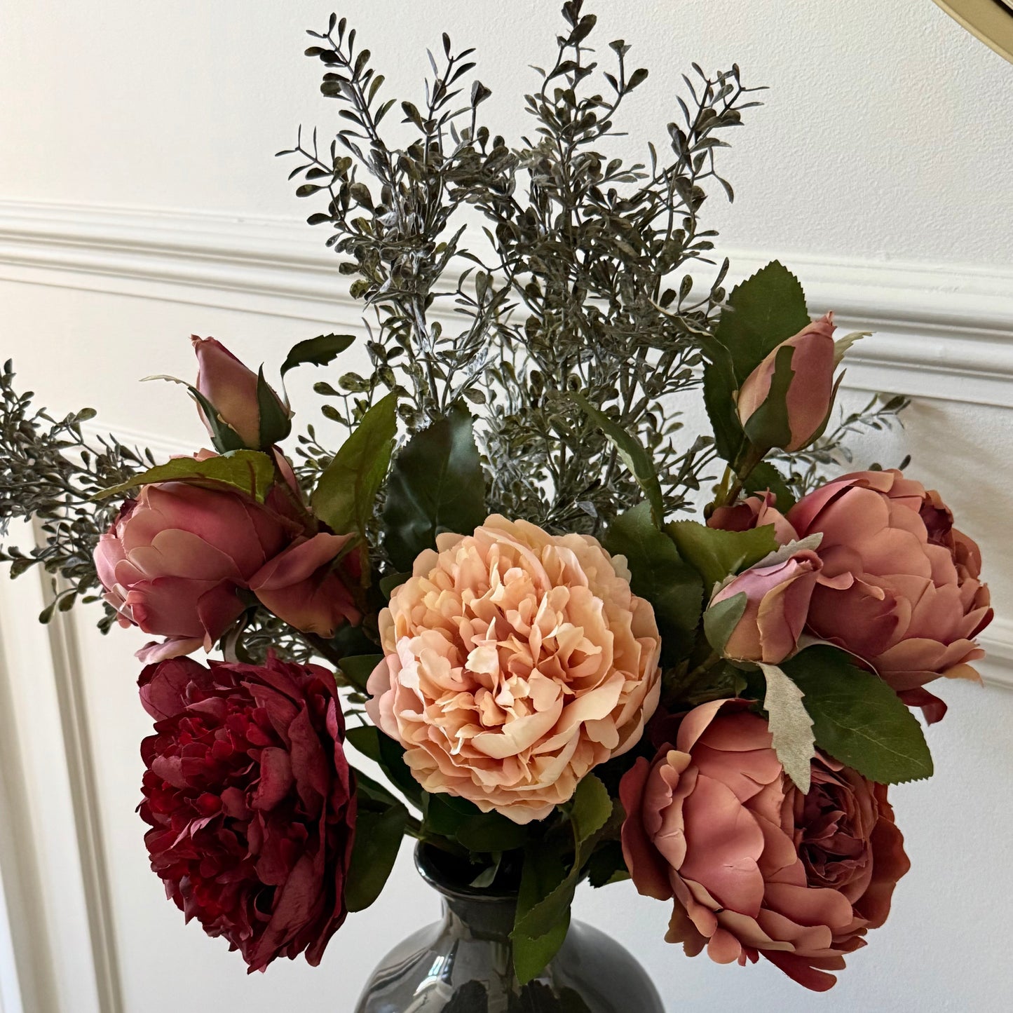 Isabella – Luxury Silk Autumn Floral Arrangement | Blush & Burgundy Peonies