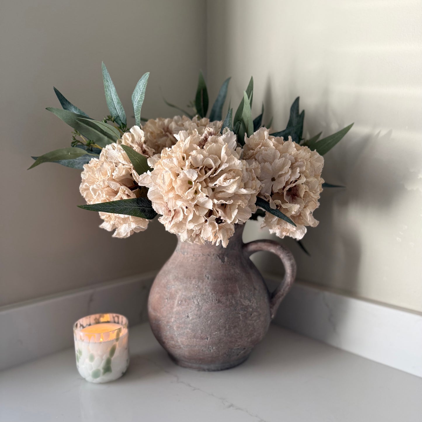 Nude Hydrangea & Eucalyptus Arrangement