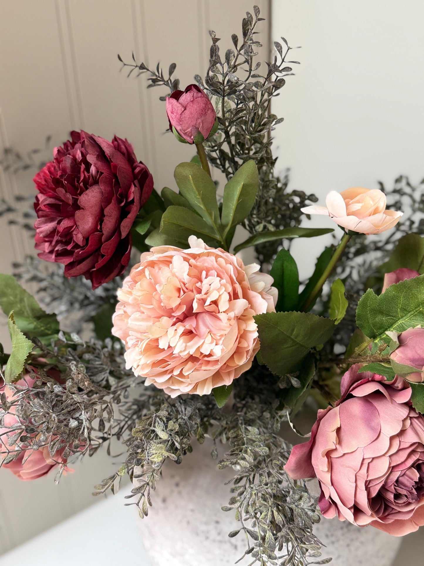 Isabella – Luxury Silk Autumn Floral Arrangement | Blush & Burgundy Peonies