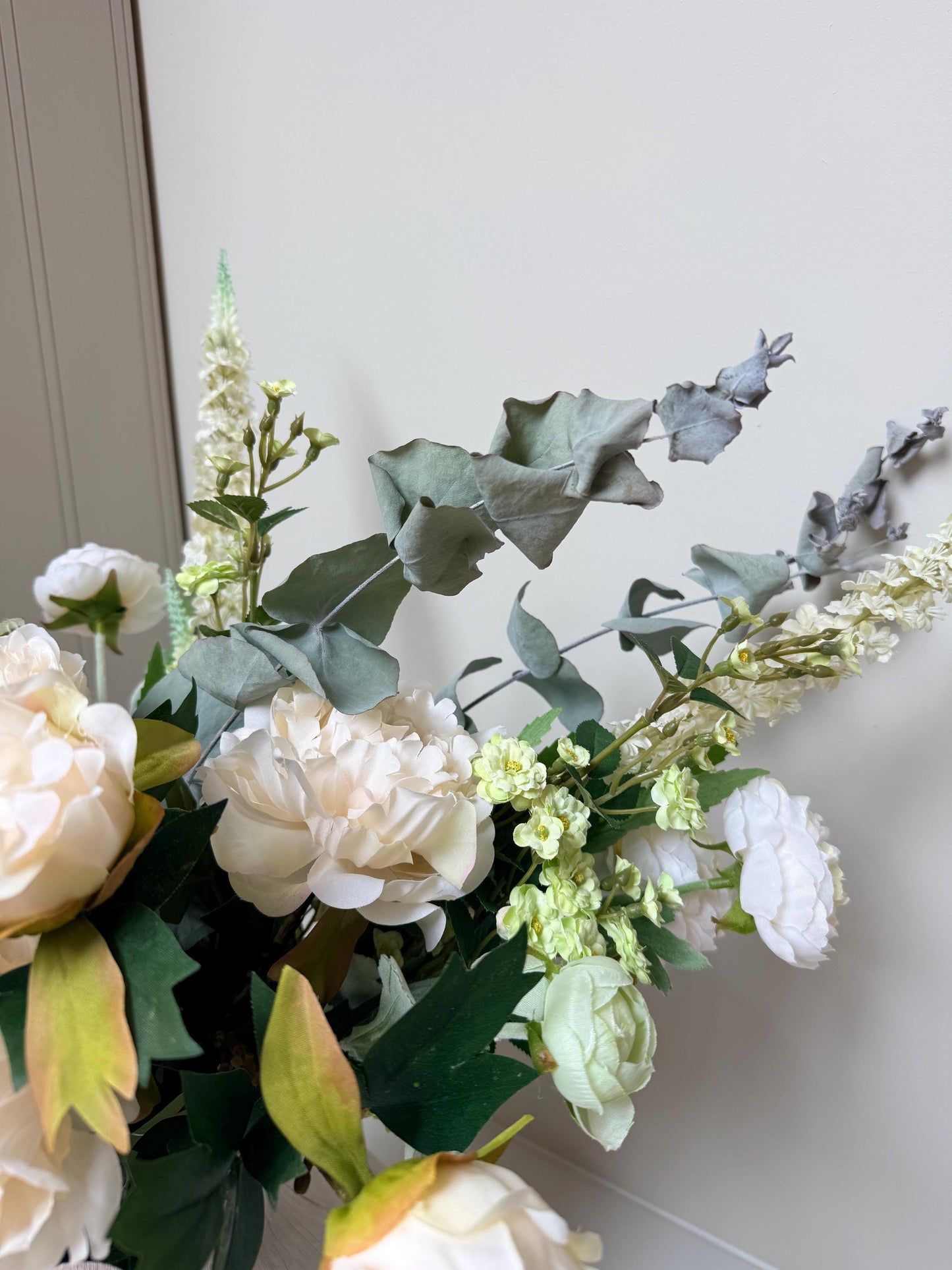 Ophelia – Luxury White Peony & Eucalyptus Arrangement | Artificial Flower Bouquet