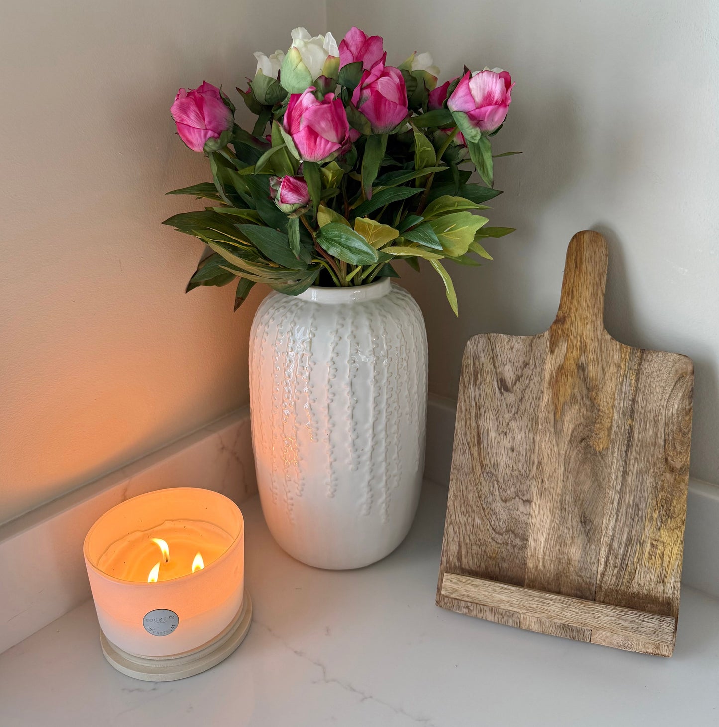 Luxury Real Touch Ivory & Pink Peony Buds