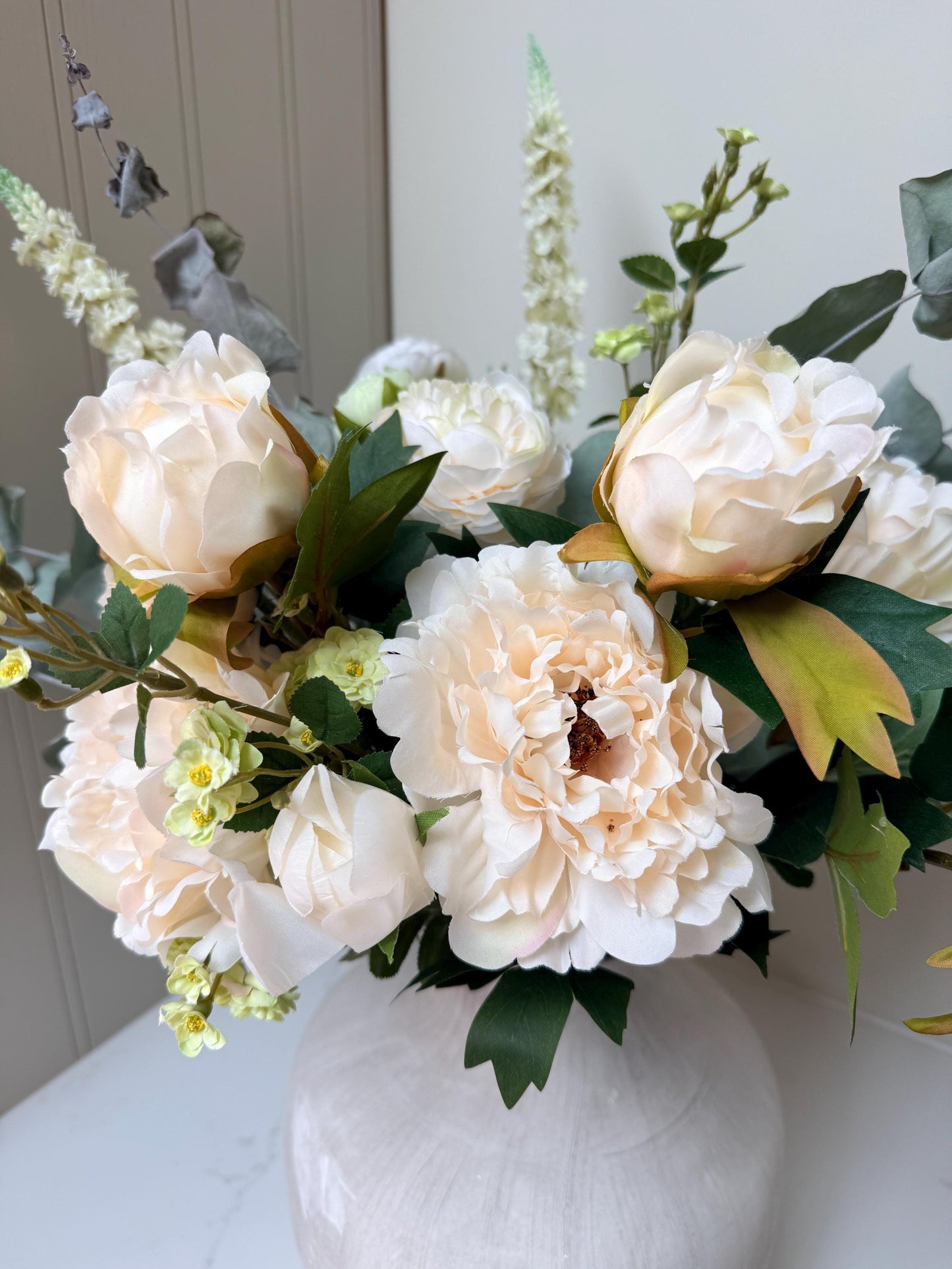 Ophelia – Luxury White Peony & Eucalyptus Arrangement | Artificial Flower Bouquet