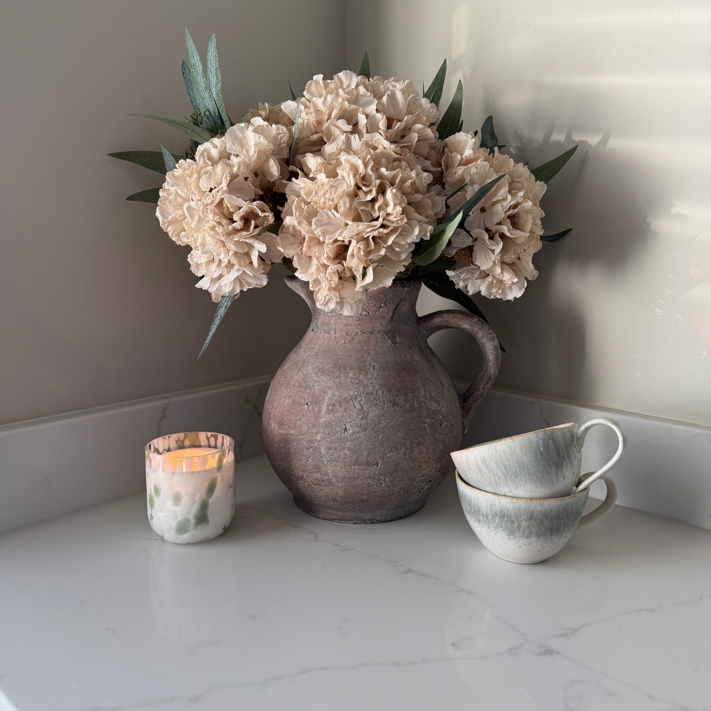Nude Hydrangea & Eucalyptus Arrangement