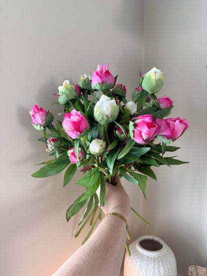 Luxury Real Touch Ivory & Pink Peony Buds