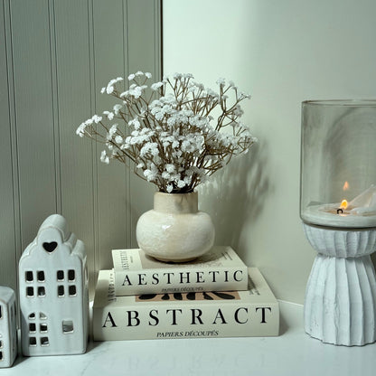 Small Marbled Ceramic Vase with White Gyp