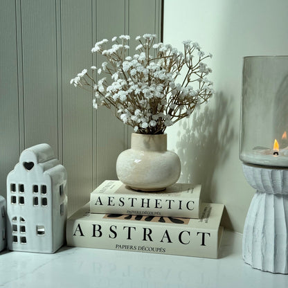Small Marbled Ceramic Vase with White Gyp