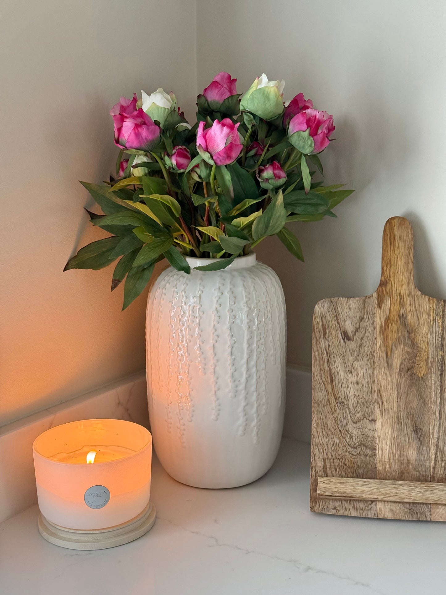 Luxury Real Touch Ivory & Pink Peony Buds