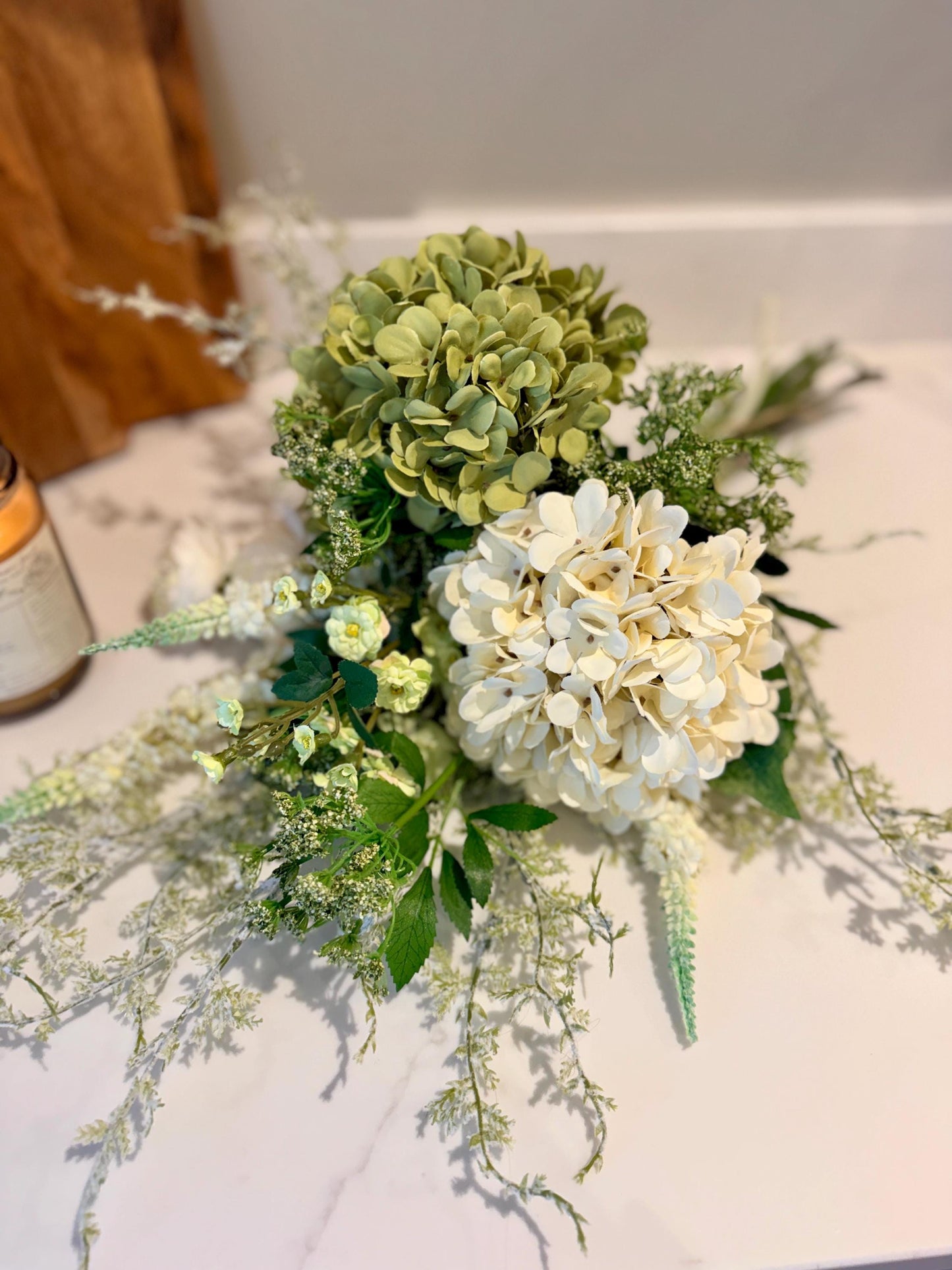 Daphne Handmade Faux Flower Arrangement | Luxury White & Green Hydrangea Bouquet
