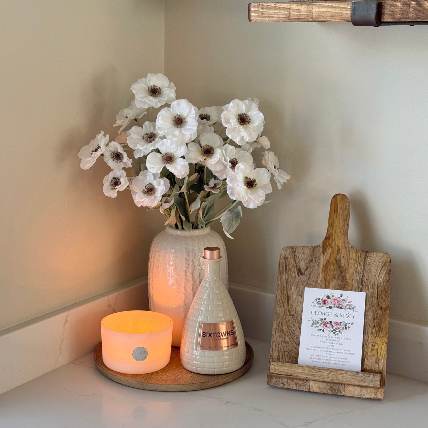 Medium Cream Floral Detail Vase with Poppy Stems