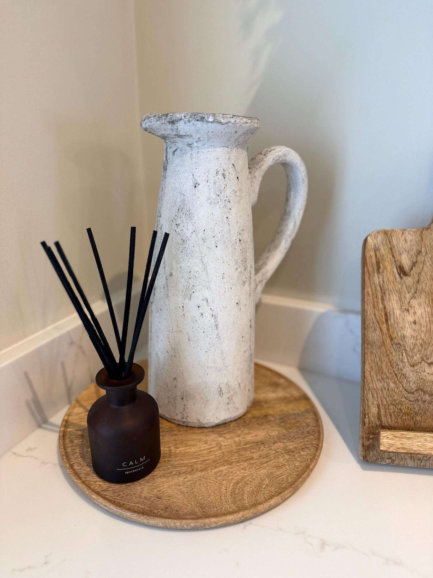 Tall Rustic Stone Jug Vase – Distressed Grey Concrete Effect with Autumn Berry Stems