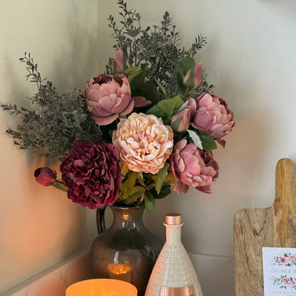 Isabella – Luxury Silk Autumn Floral Arrangement | Blush & Burgundy Peonies