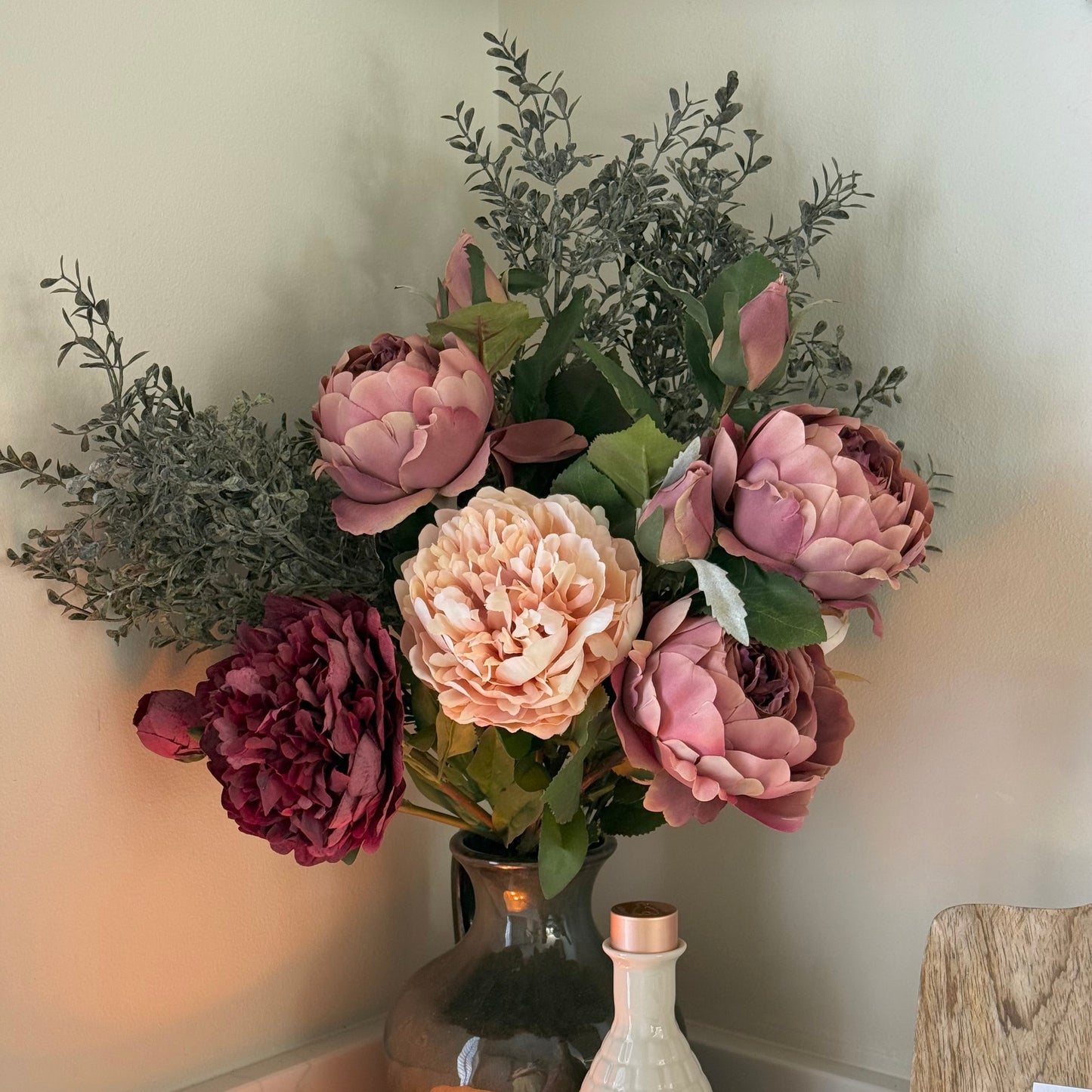Isabella – Luxury Silk Autumn Floral Arrangement | Blush & Burgundy Peonies