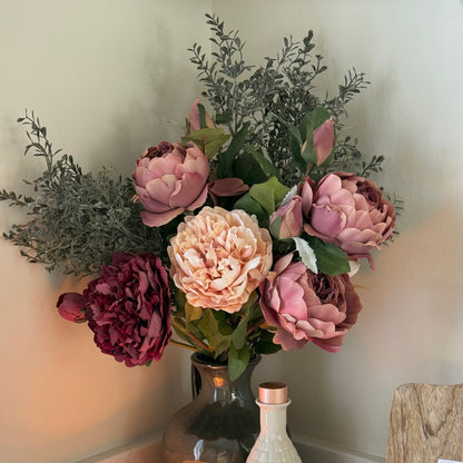 Isabella – Luxury Silk Autumn Floral Arrangement | Blush & Burgundy Peonies