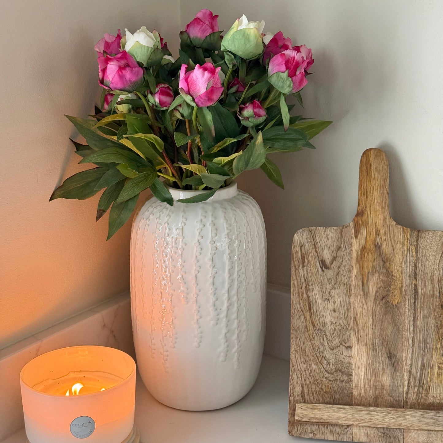 Luxury Real Touch Ivory & Pink Peony Buds