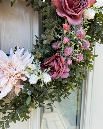 Extra Large 60cm Handmade Dusky Pink Peony & Dahlia Wreath