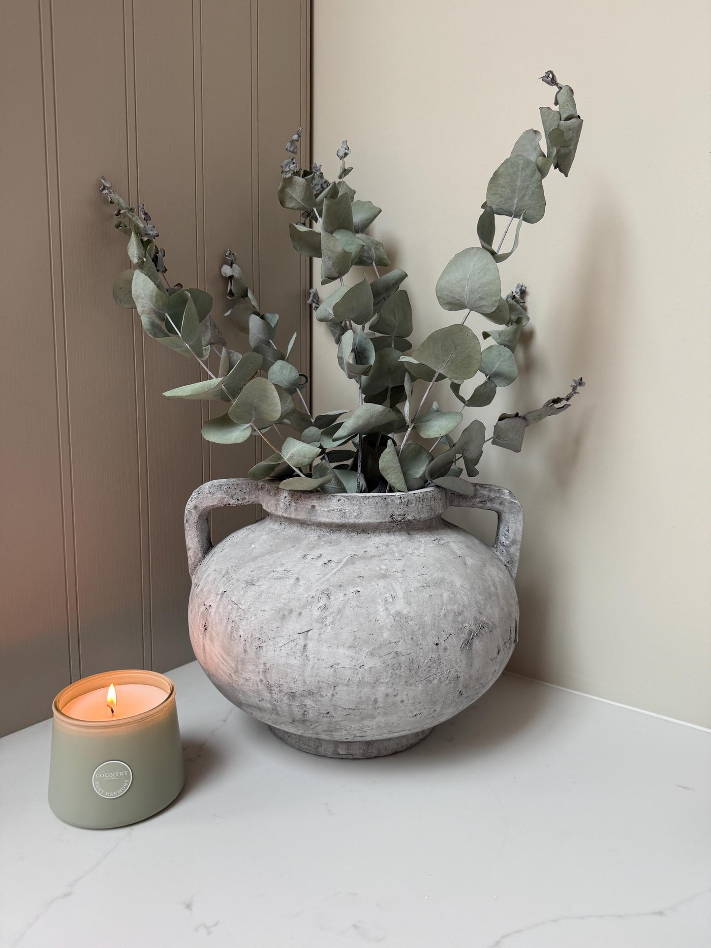 Rustic Stone Vase with Handles